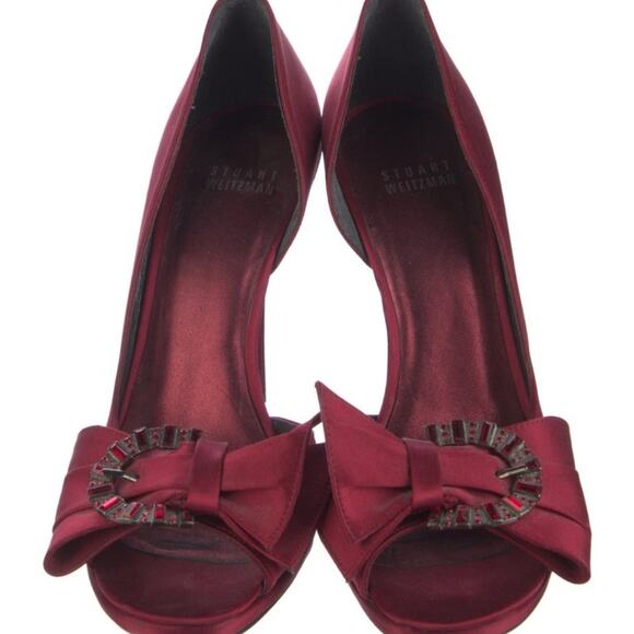 Stuart Weitzman Red-Burgundy d’Orsay Stiletto Heels Rhinestone Bow Size 7 - Picture 2 of 6